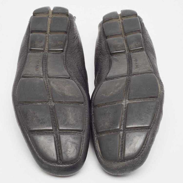 Pre Owned Prada Black Leather Slip On Loafers Size 43