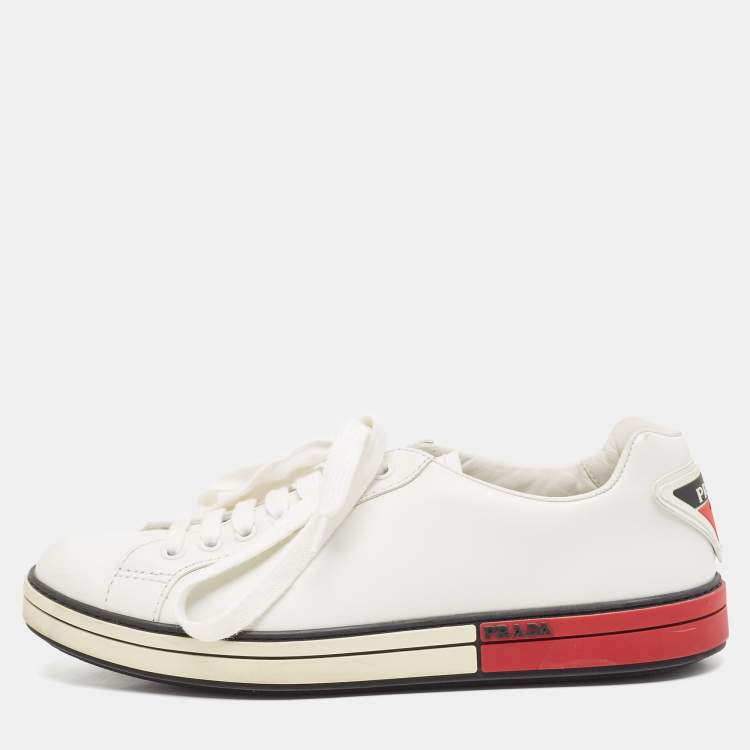 Pre Owned Prada White Leather Low Top Sneakers Size 41