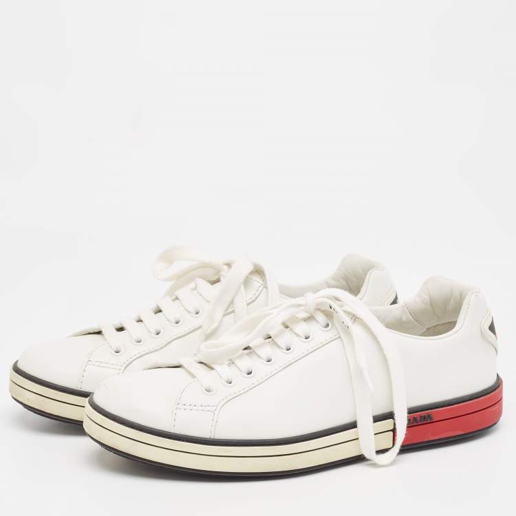 Pre Owned Prada White Leather Low Top Sneakers Size 41