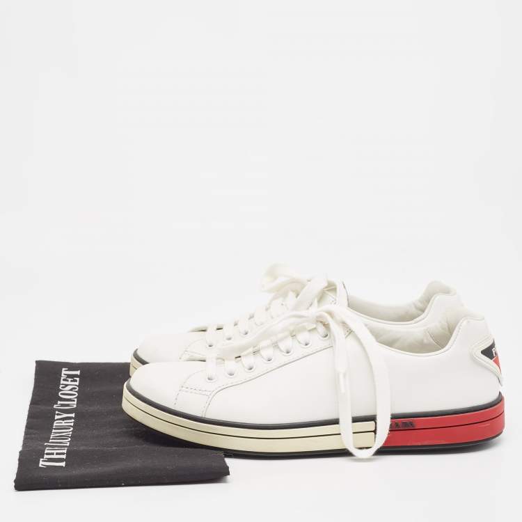 Pre Owned Prada White Leather Low Top Sneakers Size 41