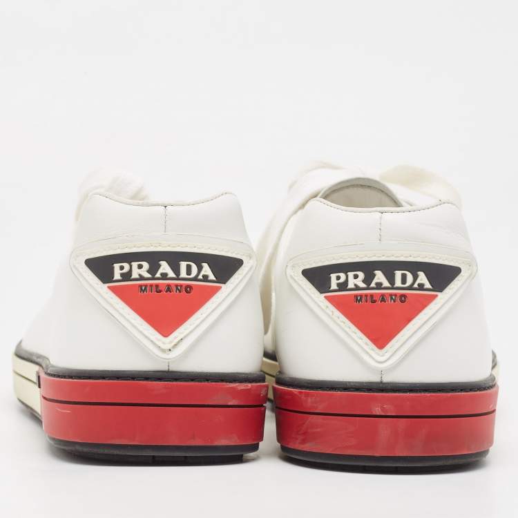 Pre Owned Prada White Leather Low Top Sneakers Size 41