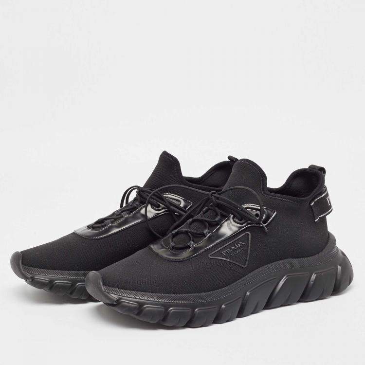 Pre Owned Prada Black Knit Fabric Lace Up Sneakers Size 43