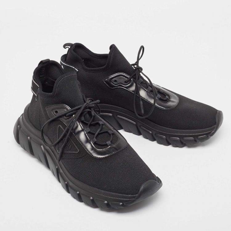 Pre Owned Prada Black Knit Fabric Lace Up Sneakers Size 43