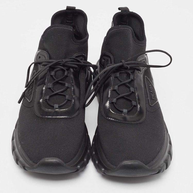Pre Owned Prada Black Knit Fabric Lace Up Sneakers Size 43