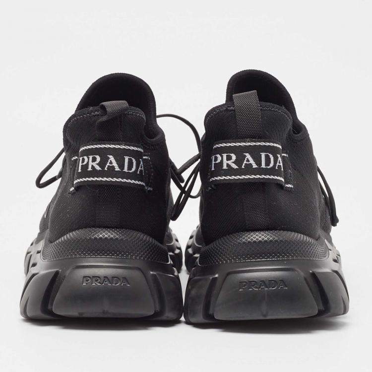 Pre Owned Prada Black Knit Fabric Lace Up Sneakers Size 43