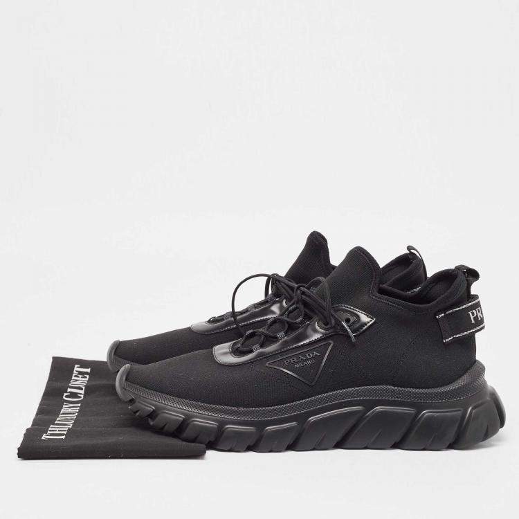 Pre Owned Prada Black Knit Fabric Lace Up Sneakers Size 43