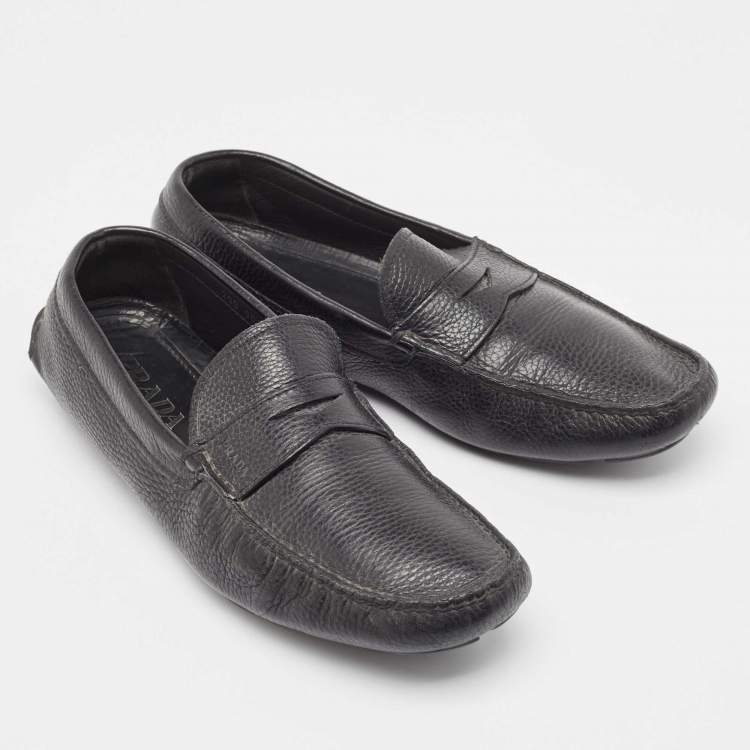 Pre Owned Prada Black Leather Slip On Loafers Size 42.5