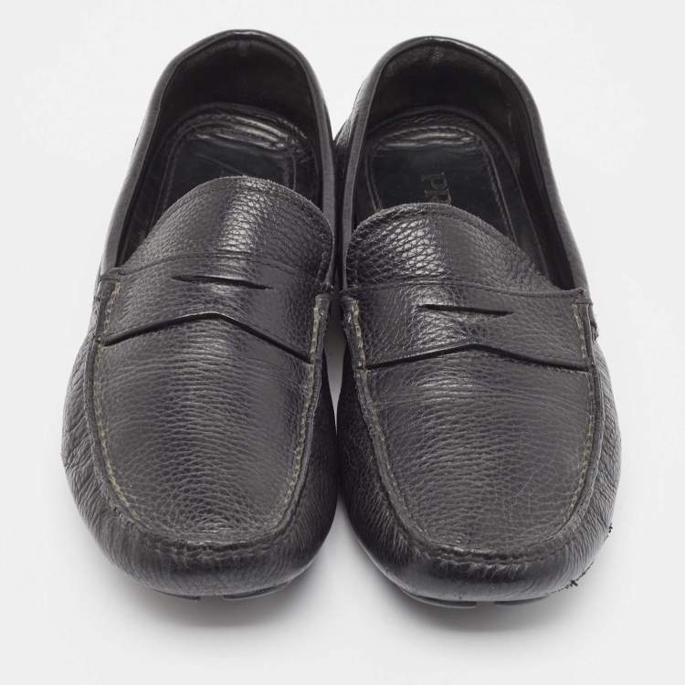 Pre Owned Prada Black Leather Slip On Loafers Size 42.5