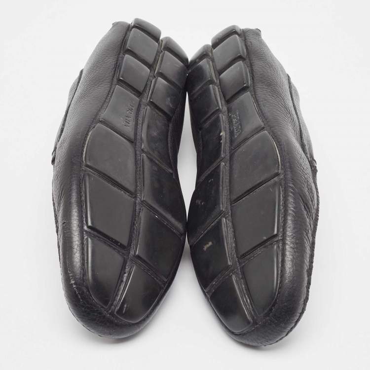 Pre Owned Prada Black Leather Slip On Loafers Size 42.5
