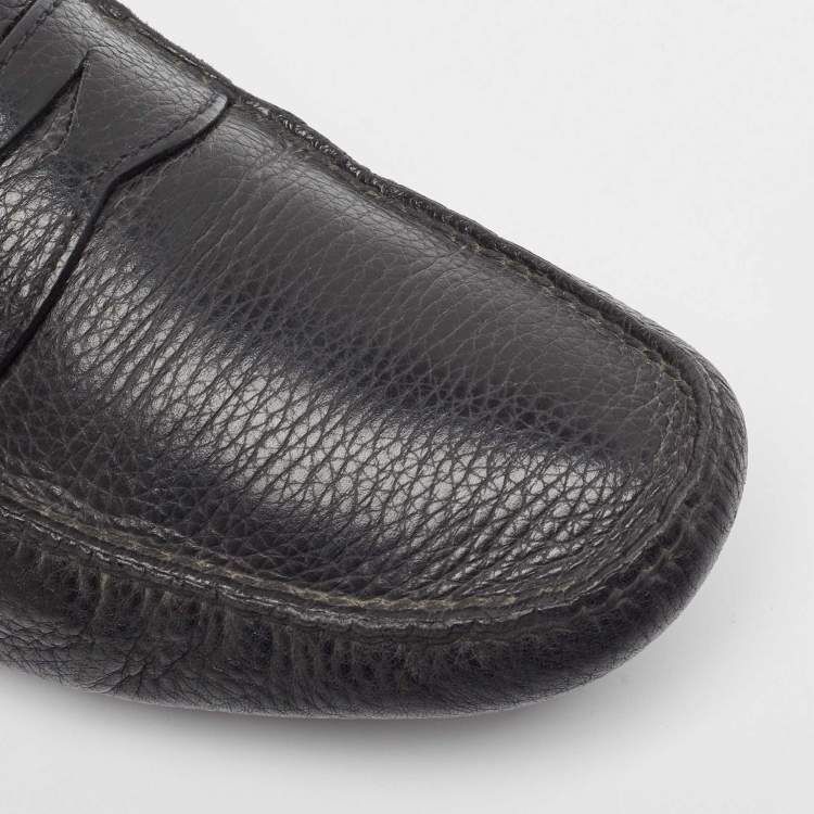 Pre Owned Prada Black Leather Slip On Loafers Size 42.5