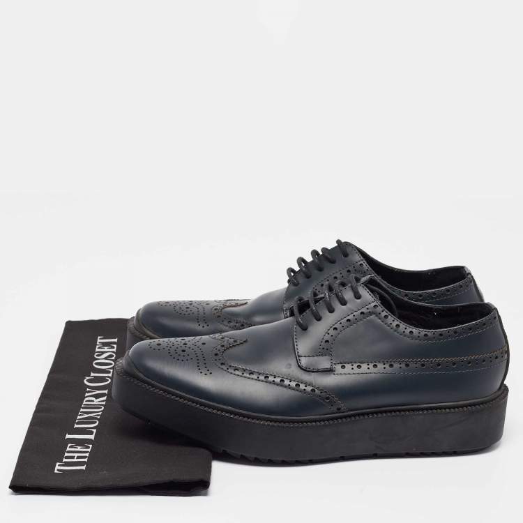 Pre Owned Prada Navy Blue Leather Brogue Deby Sneakers Size 39