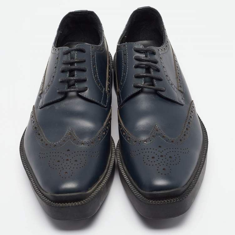 Pre Owned Prada Navy Blue Leather Brogue Deby Sneakers Size 39