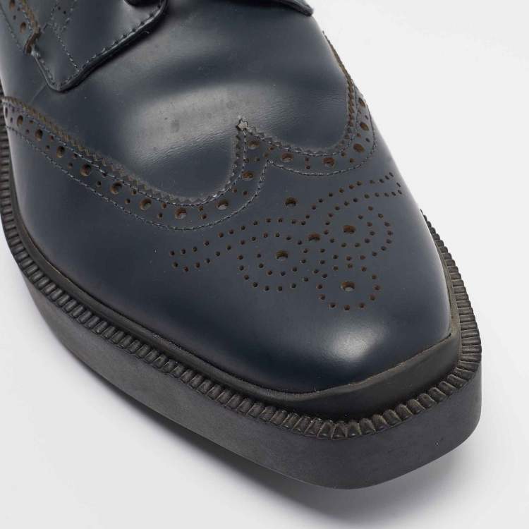 Pre Owned Prada Navy Blue Leather Brogue Deby Sneakers Size 39