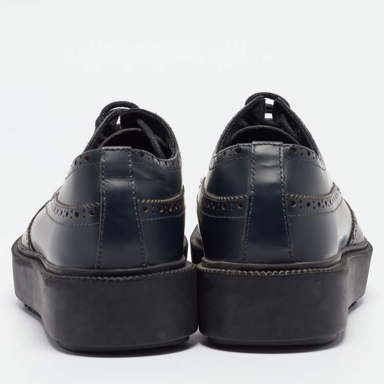 Pre Owned Prada Navy Blue Leather Brogue Deby Sneakers Size 39