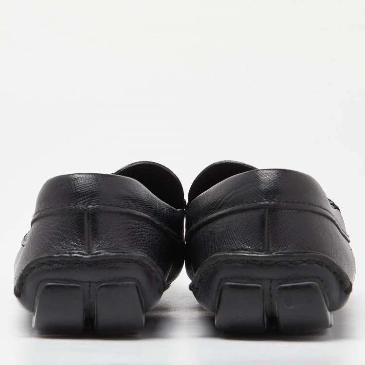 Pre Owned Prada Black Leather Slip On Loafers Size 42.5