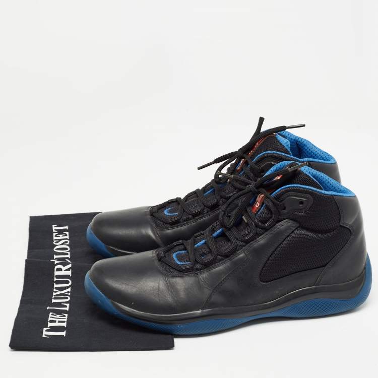 مملوكة مسبقًا Prada Blue/Black Leather and Mesh Punta Ala  Sneakers Size 41