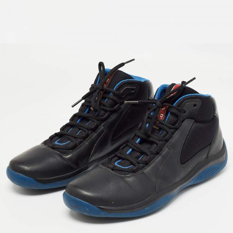 مملوكة مسبقًا Prada Blue/Black Leather and Mesh Punta Ala  Sneakers Size 41