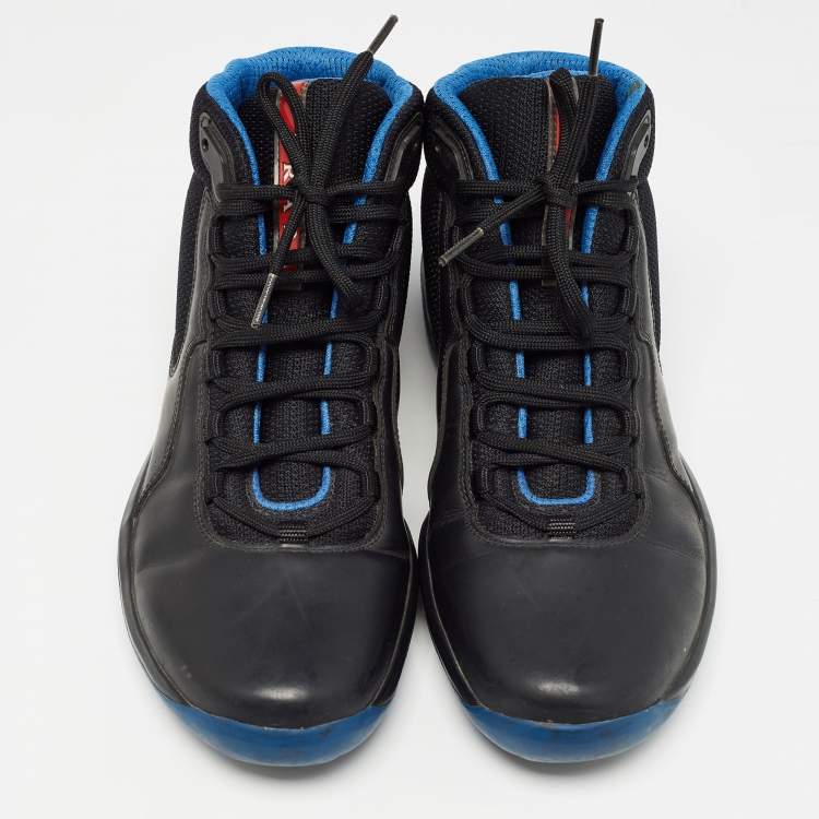 مملوكة مسبقًا Prada Blue/Black Leather and Mesh Punta Ala  Sneakers Size 41