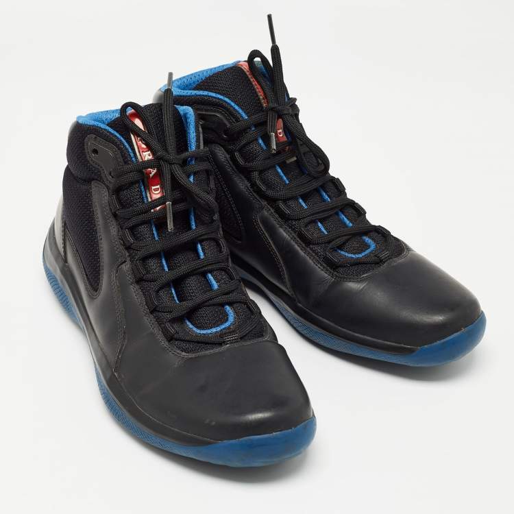 مملوكة مسبقًا Prada Blue/Black Leather and Mesh Punta Ala  Sneakers Size 41