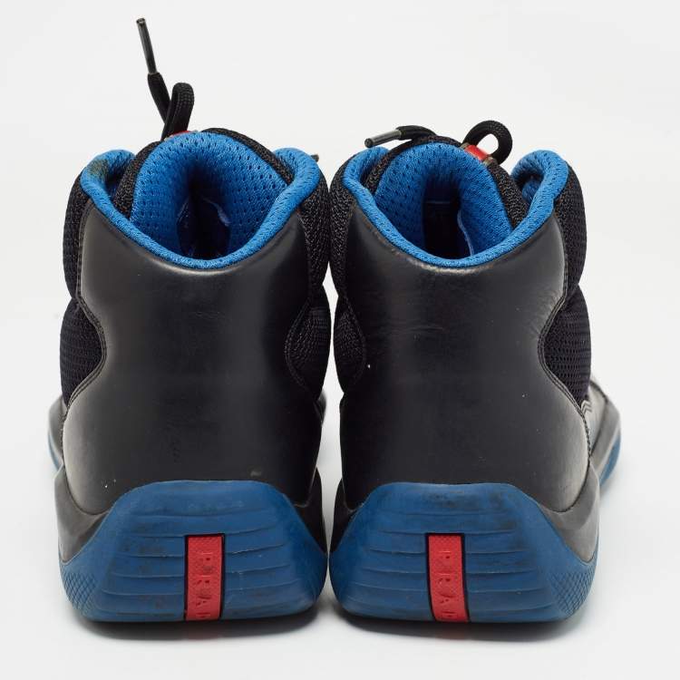 مملوكة مسبقًا Prada Blue/Black Leather and Mesh Punta Ala  Sneakers Size 41