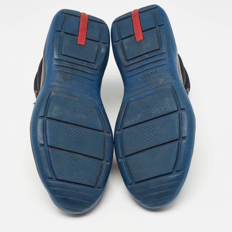 مملوكة مسبقًا Prada Blue/Black Leather and Mesh Punta Ala  Sneakers Size 41
