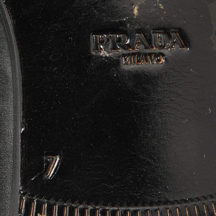Pre Owned Prada Black Leather Slip On Loafers Size 41