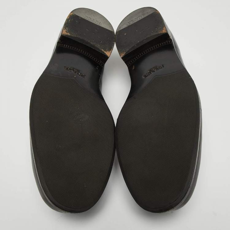 Pre Owned Prada Black Leather Slip On Loafers Size 41