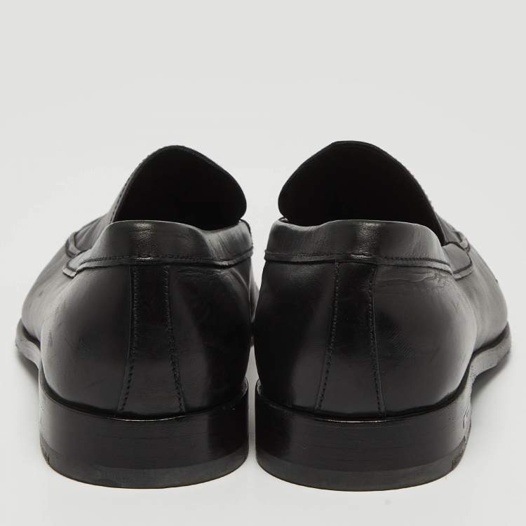 Pre Owned Prada Black Leather Slip On Loafers Size 41