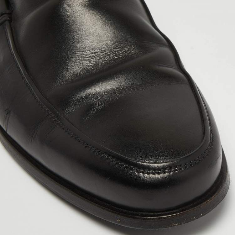 Pre Owned Prada Black Leather Slip On Loafers Size 41