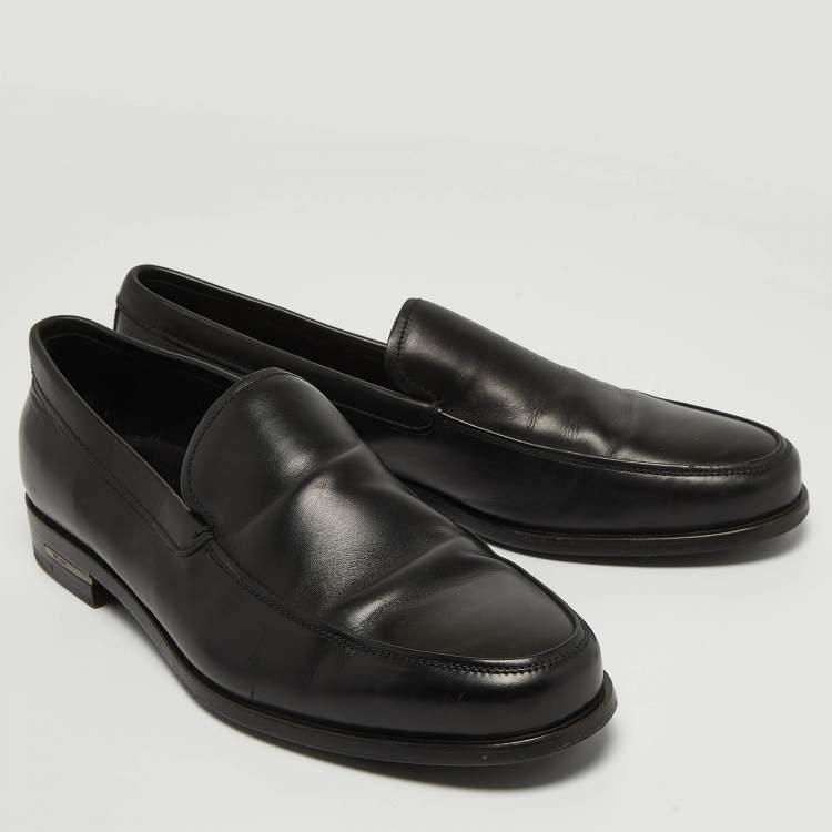 Pre Owned Prada Black Leather Slip On Loafers Size 41