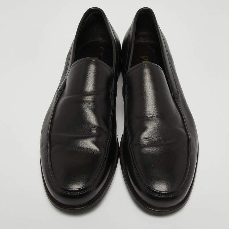 Pre Owned Prada Black Leather Slip On Loafers Size 41
