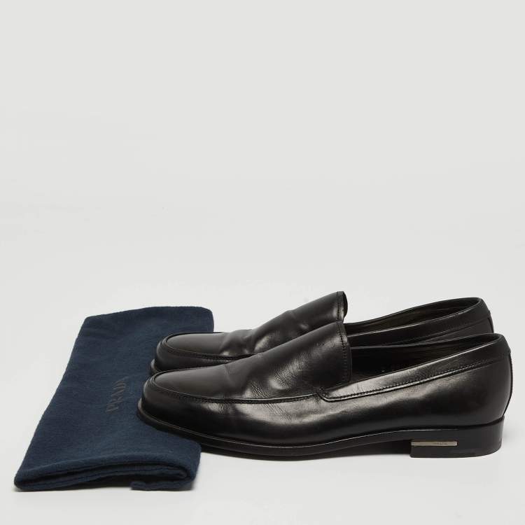 Pre Owned Prada Black Leather Slip On Loafers Size 41