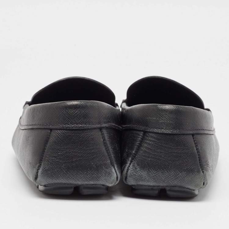 Pre Owned Prada Black Leather Slip On Loafers Size 46