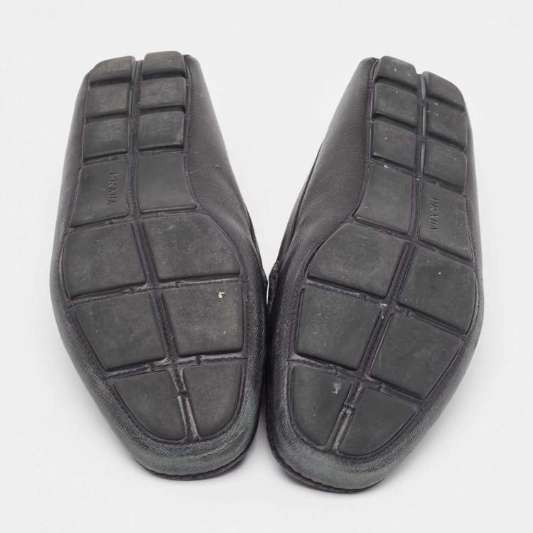 Pre Owned Prada Black Leather Slip On Loafers Size 46