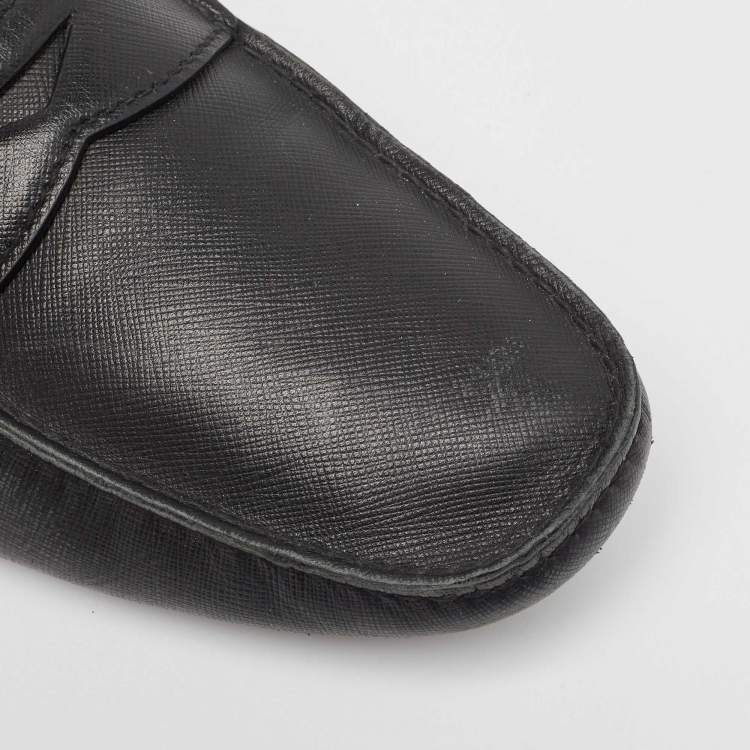 Pre Owned Prada Black Leather Slip On Loafers Size 46