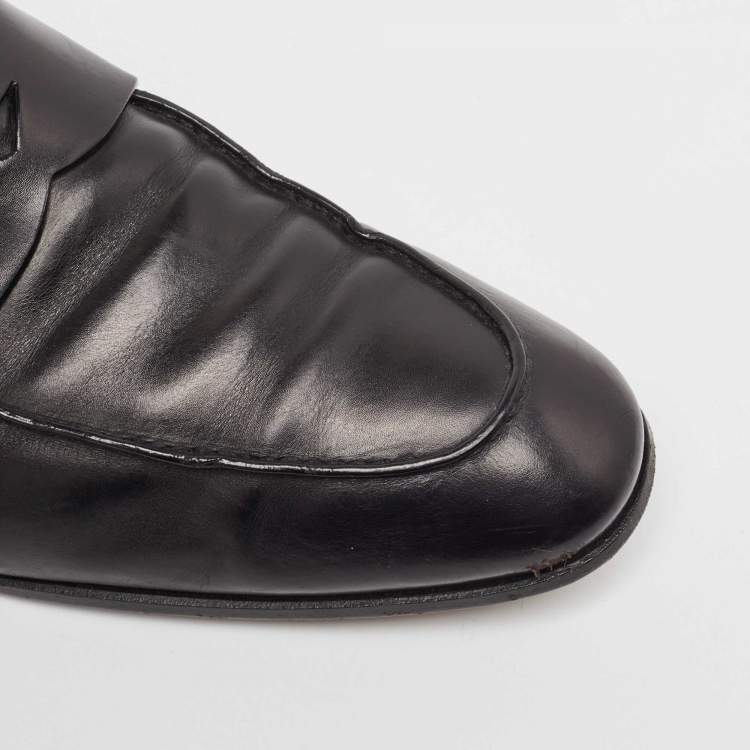 مملوكة مسبقًا Prada Black Leather Slip On Loafers Size 44