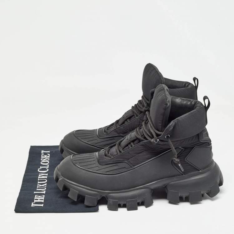Pre Owned Prada Black Rubber and Nylon Cloudbust Thunder High Top Sneakers Size 45