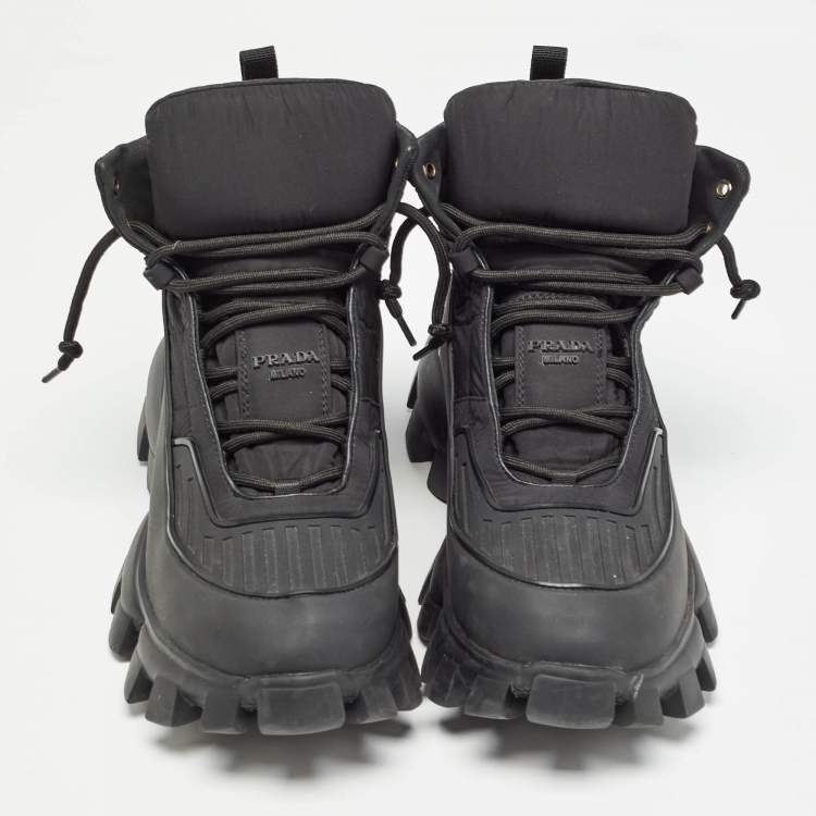 Pre Owned Prada Black Rubber and Nylon Cloudbust Thunder High Top Sneakers Size 45