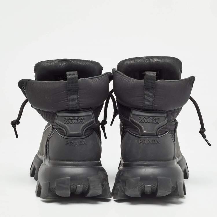 Pre Owned Prada Black Rubber and Nylon Cloudbust Thunder High Top Sneakers Size 45
