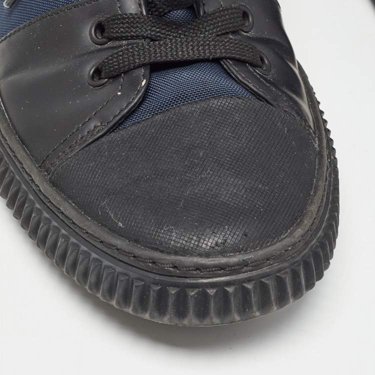 Pre Owned Prada Black/Blue Leather and Canvas Low Top Sneakers Size 42