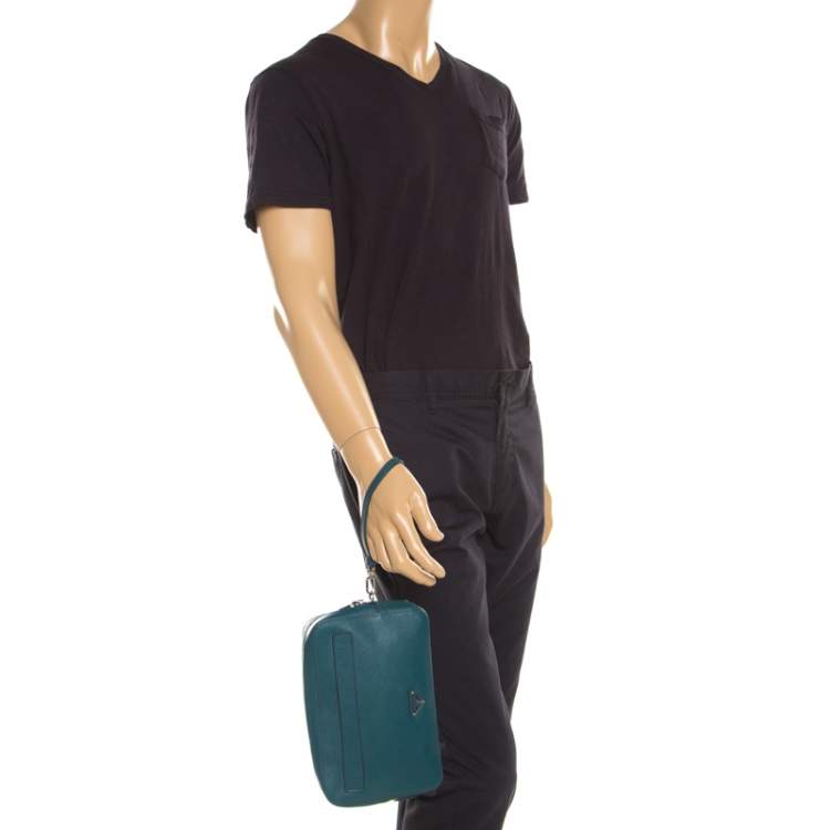 Pre Owned Prada Green Leather Travel Organizer 