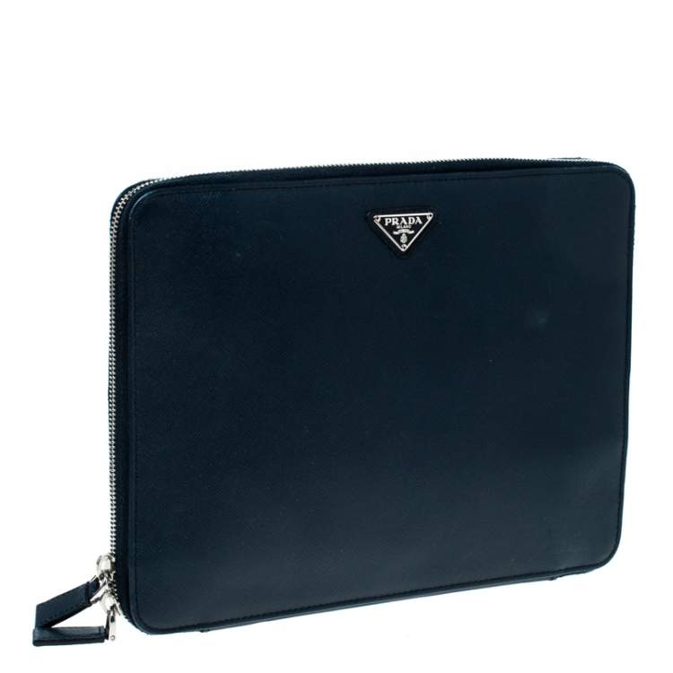 Pre Owned Prada Navy Blue Saffiano Leather Document Holder