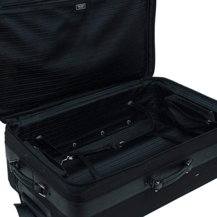 Pre Owned Prada Black Nylon Signature Rolling Suitcase