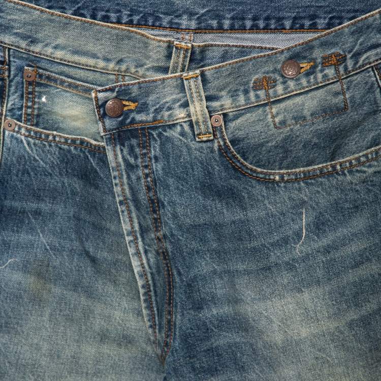 Pre Owned R13 Blue Denim Asymmetric Waist Frayed Edged Shorts M