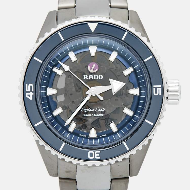 Pre Owned Rado Blue Plasma High-Tech Ceramic Titanium Stainless Steel Captain Cook R32128202 Men's Wristwatch 43 mm