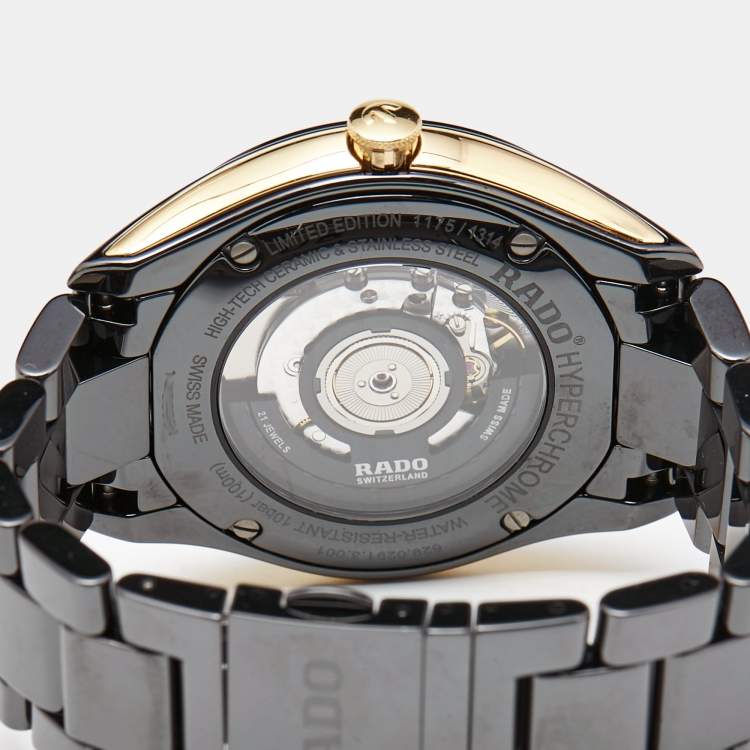 Pre Owned Rado Black Ceramic Diamond Gold Tone Stainless Steel Limited Edition Hyperchrome R32291712 Men's Wristwatch 42 mm