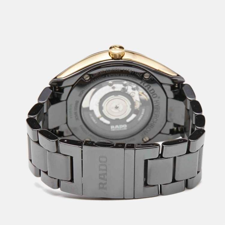 Pre Owned Rado Black Ceramic Diamond Gold Tone Stainless Steel Limited Edition Hyperchrome R32291712 Men's Wristwatch 42 mm