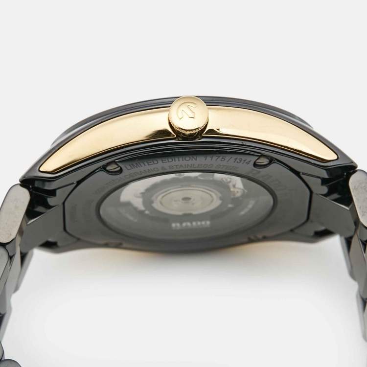 Pre Owned Rado Black Ceramic Diamond Gold Tone Stainless Steel Limited Edition Hyperchrome R32291712 Men's Wristwatch 42 mm