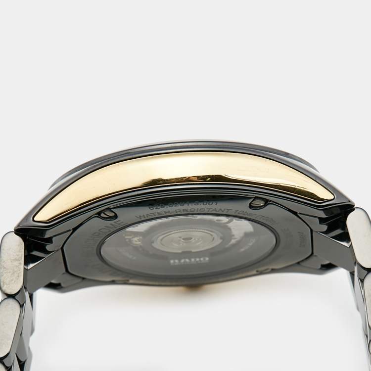 Pre Owned Rado Black Ceramic Diamond Gold Tone Stainless Steel Limited Edition Hyperchrome R32291712 Men's Wristwatch 42 mm