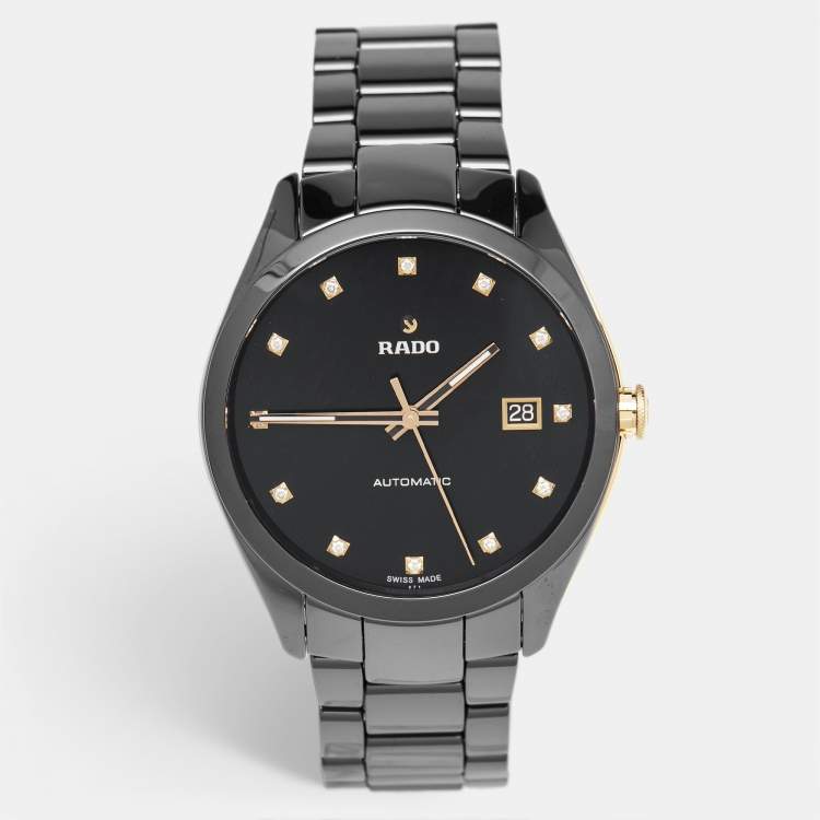 Pre Owned Rado Black Ceramic Diamond Gold Tone Stainless Steel Limited Edition Hyperchrome R32291712 Men's Wristwatch 42 mm